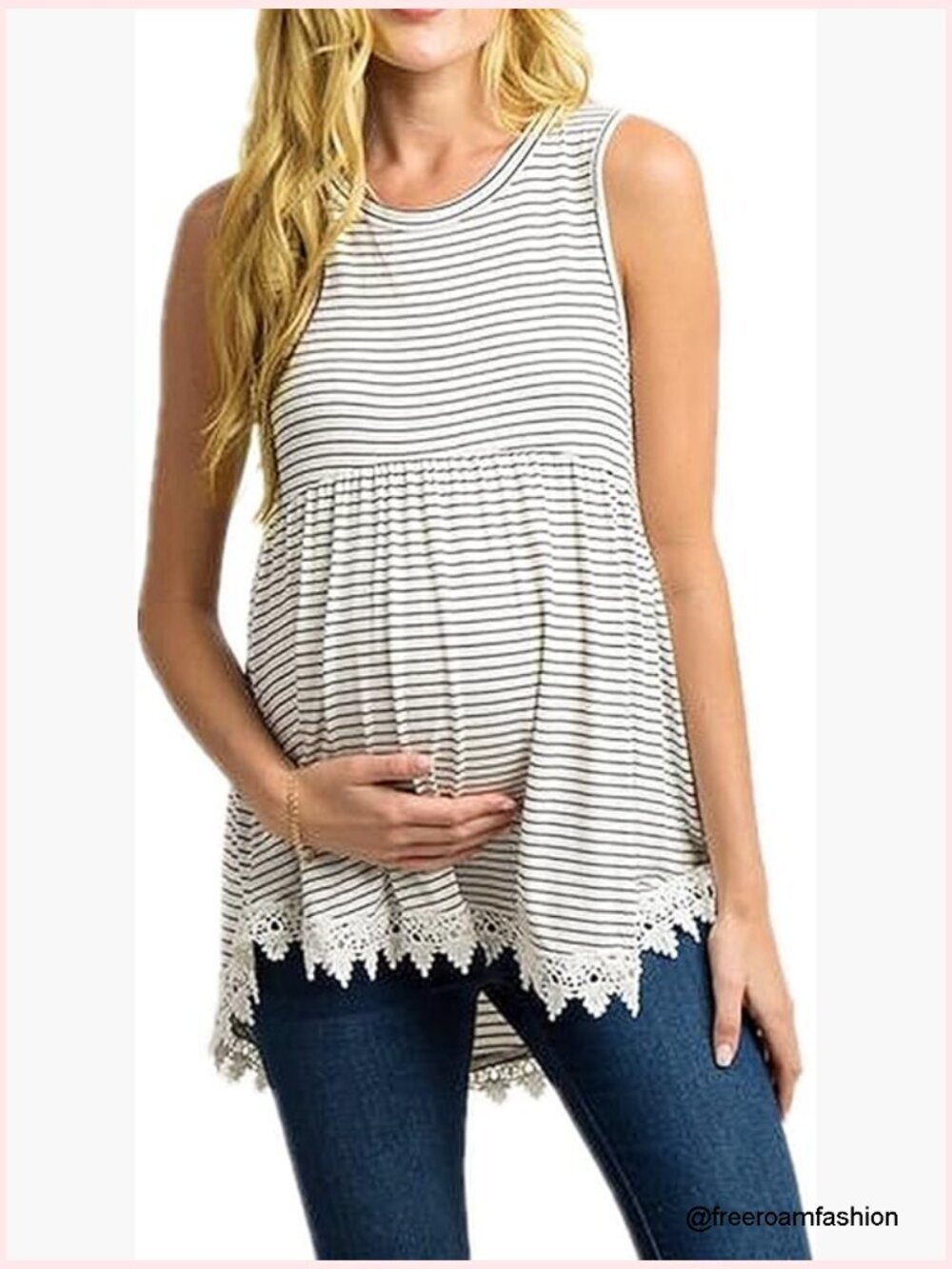 Maternity Tank Top Sleeveless Lace Crochet Trim Peplum Cami Shirt